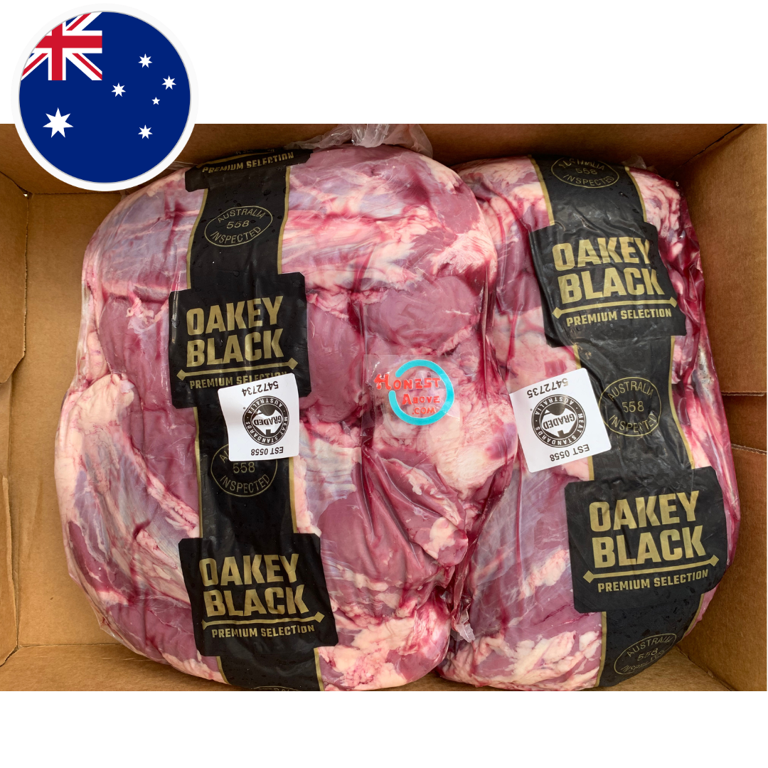 Whole vacuum-sealed Australian Angus beef heel muscle, 10kg original farm pack, direct from Oakey Black farm, Halal-certified, Omakase-grade quality.