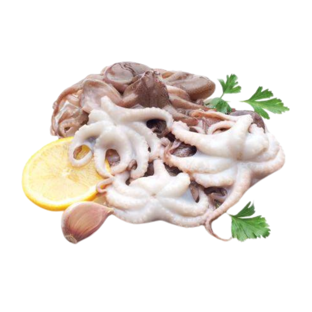 HonestAbove premium baby octopus whole cleaned – tender texture with natural sweet briny flavor, cleaned and ready to cook, sushi-grade seafood from Vietnam, perfect for grilling, stir-fry, or hotpot