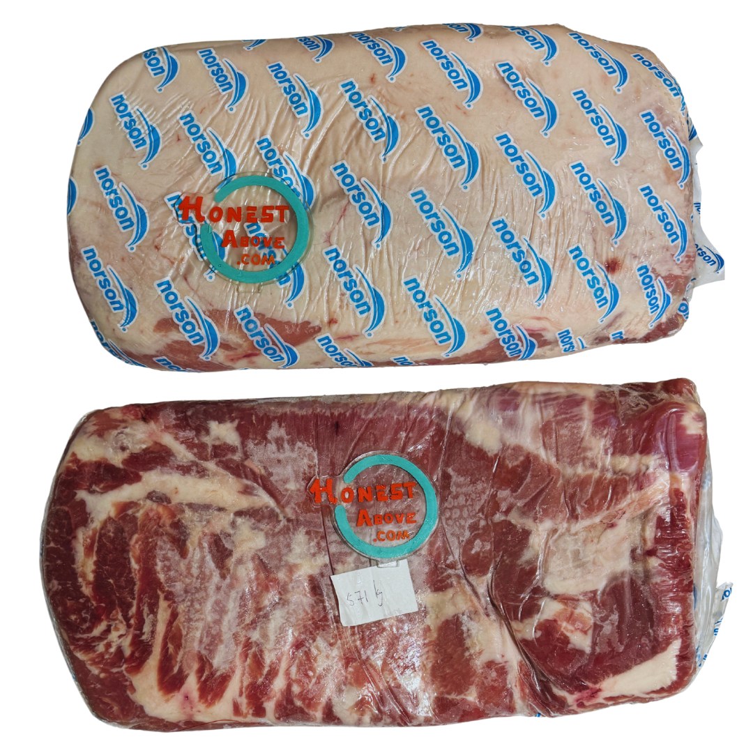 HonestAbove pork belly wholesale 5kg – premium quality, clean and fresh cut with ideal fat-to-meat ratio. Juicy, tender, and flavorful. No skin, no odor. Perfect for grilling, roasting, braising, hotpot, or Asian recipes