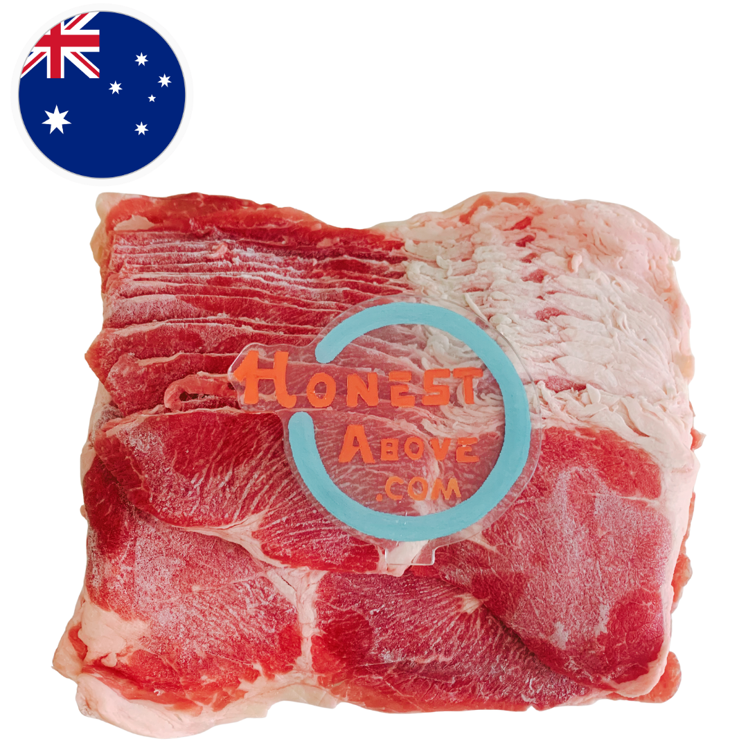 HonestAbove ShabuShabu Grass-fed Australian Angus Beef Everyday Cuts – thinly sliced beef, rich marbling, grass-fed, clean taste, perfect for shabu shabu, hotpot, yakiniku, and soups