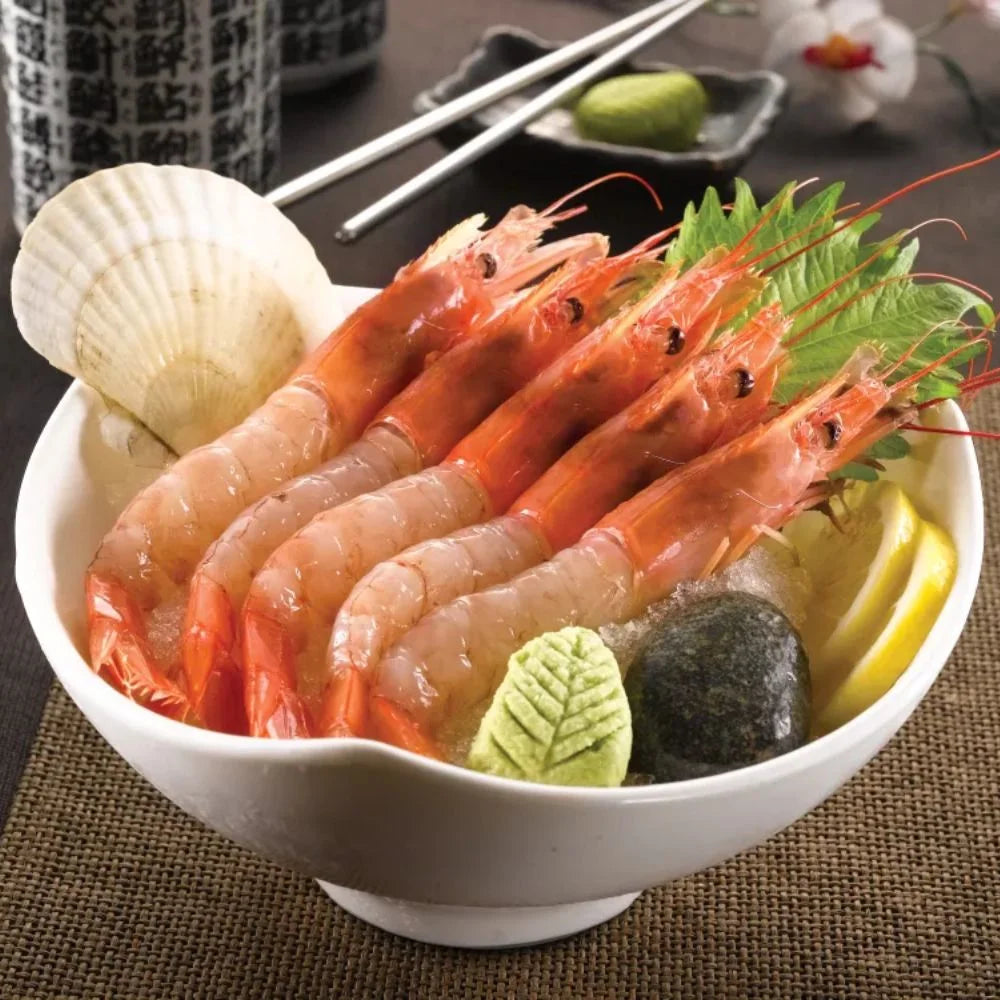 HonestAbove Aka Ebi Sashimi-Grade 2kg – premium sushi-grade red shrimp from Argentina, naturally sweet, silky texture, melt-in-your-mouth, perfect for sashimi, chirashi bowls, or light searing