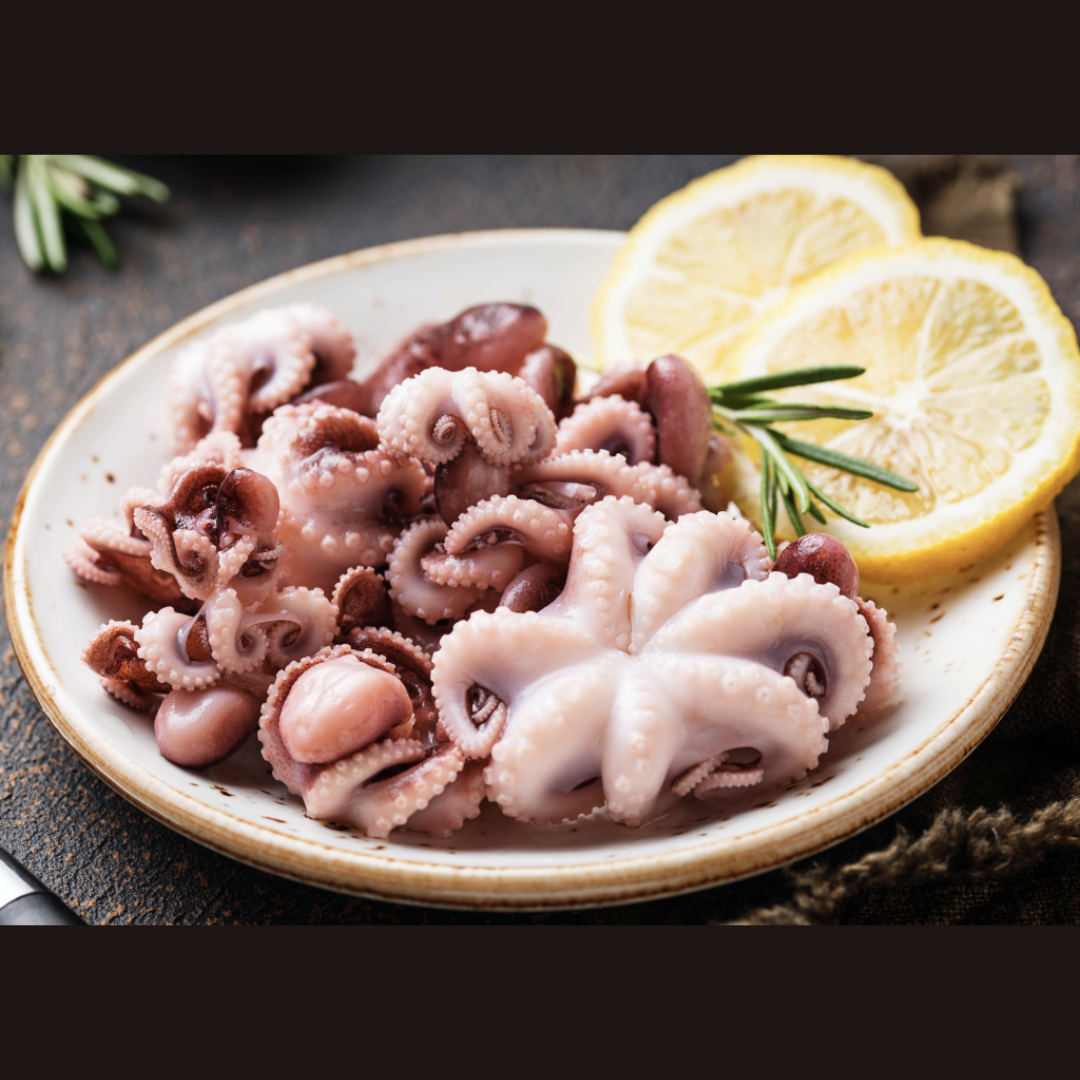 HonestAbove premium baby octopus whole cleaned – tender texture with natural sweet briny flavor, cleaned and ready to cook, sushi-grade seafood from Vietnam, perfect for grilling, stir-fry, or hotpot