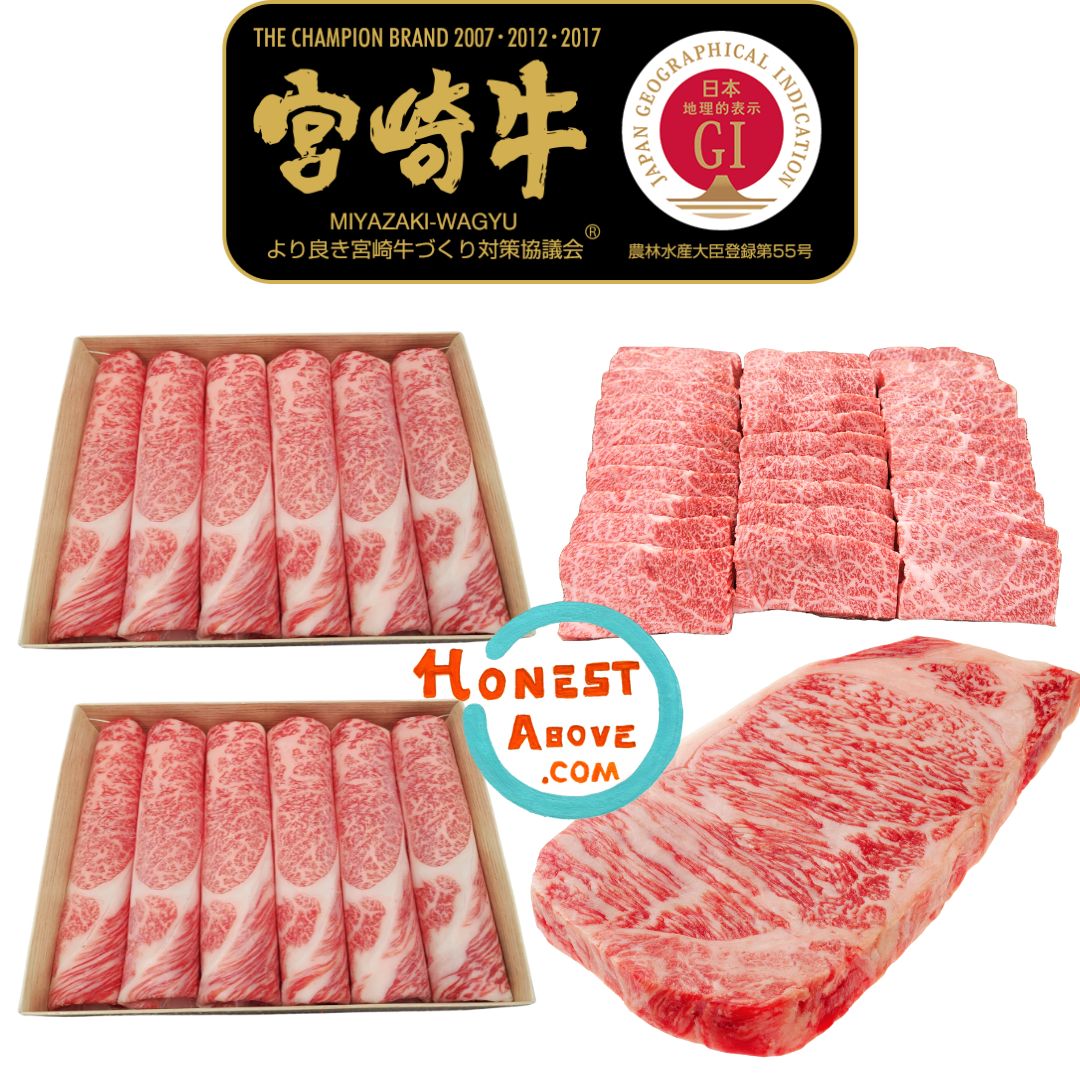 HonestAbove Japanese A5 Wagyu Miyazaki Combo – premium Wagyu beef set with shabu-shabu slices, yakiniku cuts, and steak, rich marbling, luxury quality, Singapore delivery