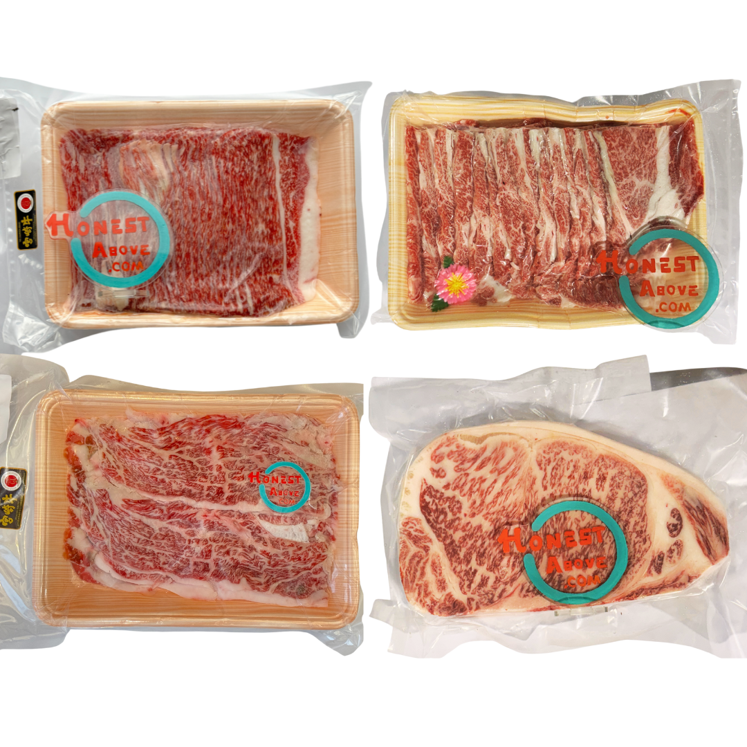 HonestAbove Japanese A5 Wagyu Miyazaki Combo – premium Wagyu beef set with shabu-shabu slices, yakiniku cuts, and steak, rich marbling, luxury quality, Singapore delivery