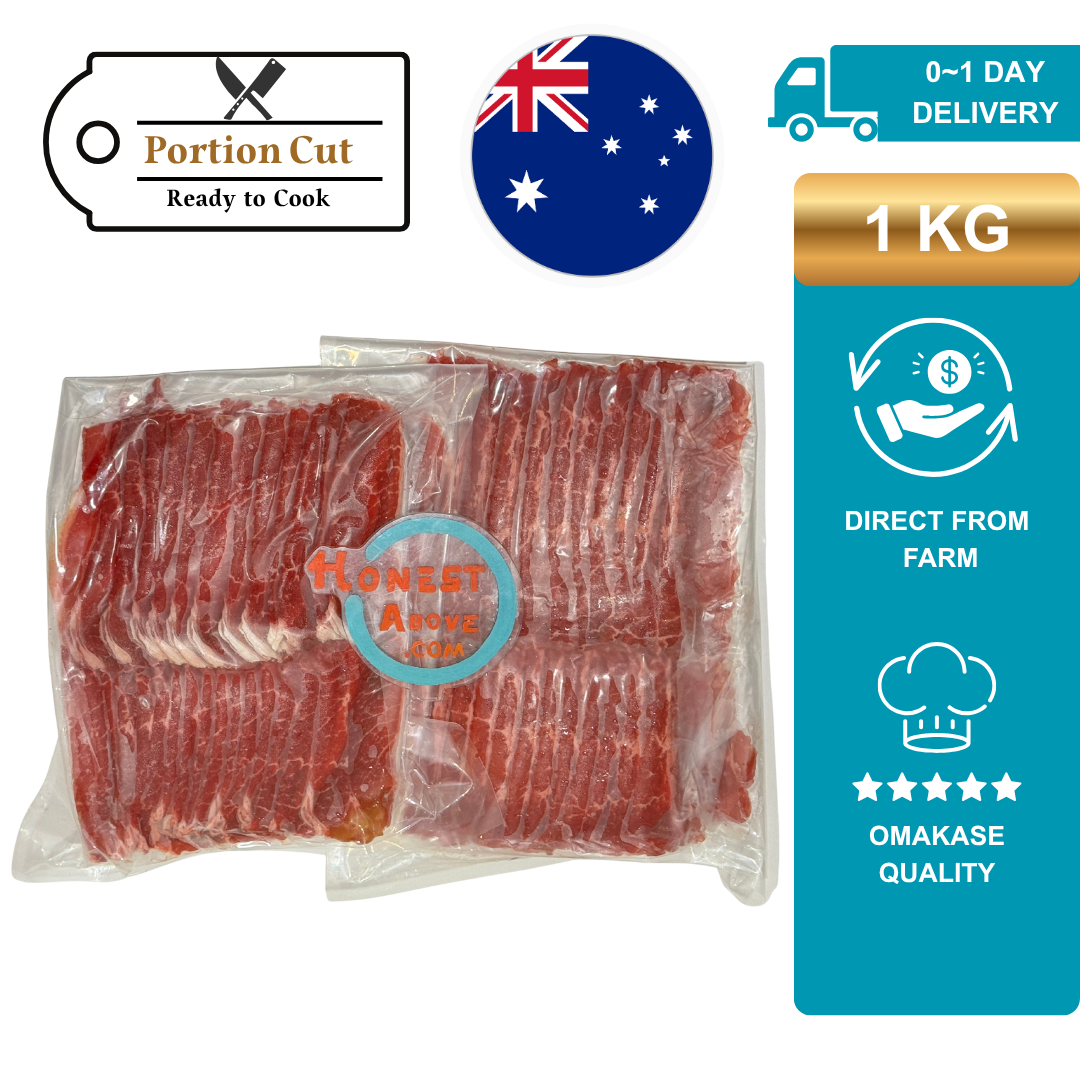 HonestAbove ShabuShabu Grass-fed Australian Angus Beef Everyday Cuts – thinly sliced beef, rich marbling, grass-fed, clean taste, perfect for shabu shabu, hotpot, yakiniku, and soups