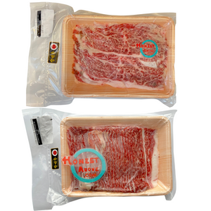 HonestAbove Japanese A5 Wagyu Miyazaki Sukiyaki Everyday Cuts – thinly sliced premium wagyu beef with rich marbling and tenderness, perfect for sukiyaki, hotpot, and everyday cooking