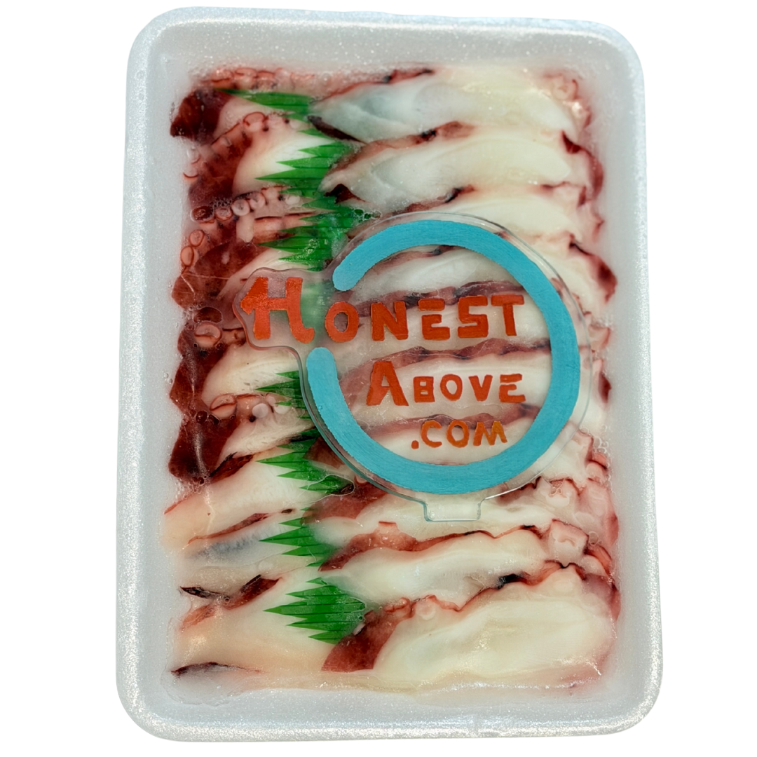 HonestAbove sashimi-grade octopus slices (Tako) – pre-sliced for convenience, premium sushi-grade seafood from Vietnam, tender and chewy texture, ideal for sashimi, nigiri, and seafood platters, 500g pack (approx. 20 pieces)