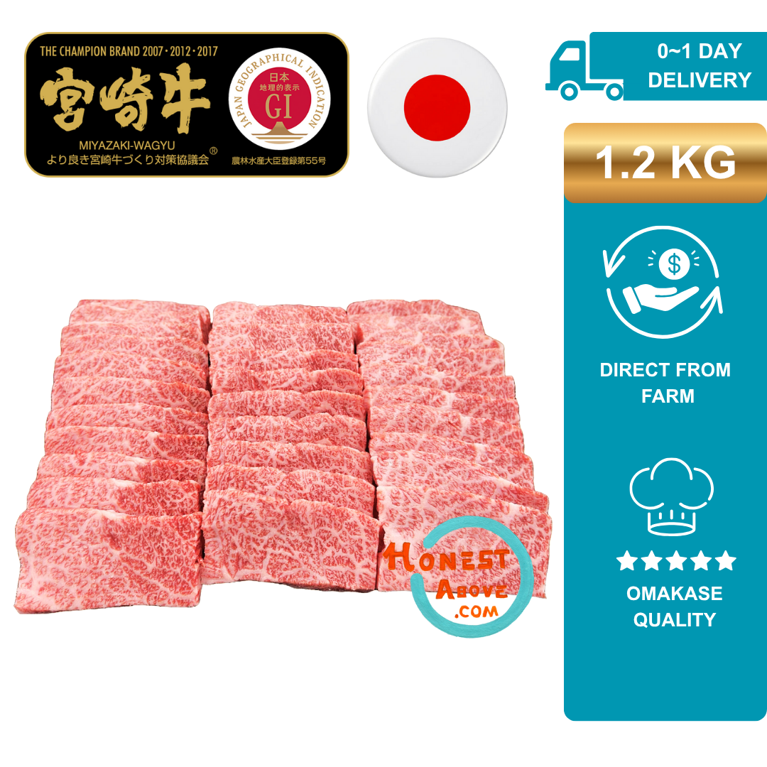 HonestAbove Japanese A5 Wagyu Miyazaki Yakiniku Signature Cuts – premium thinly sliced wagyu beef, rich marbling, tender texture, perfect for yakiniku, hotpot, and grilling