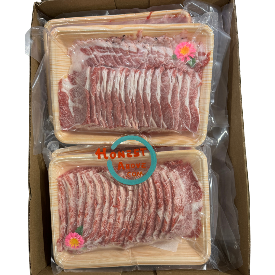 HonestAbove Japanese A5 Wagyu Miyazaki Yakiniku Signature Cuts – premium thinly sliced wagyu beef, rich marbling, tender texture, perfect for yakiniku, hotpot, and grilling